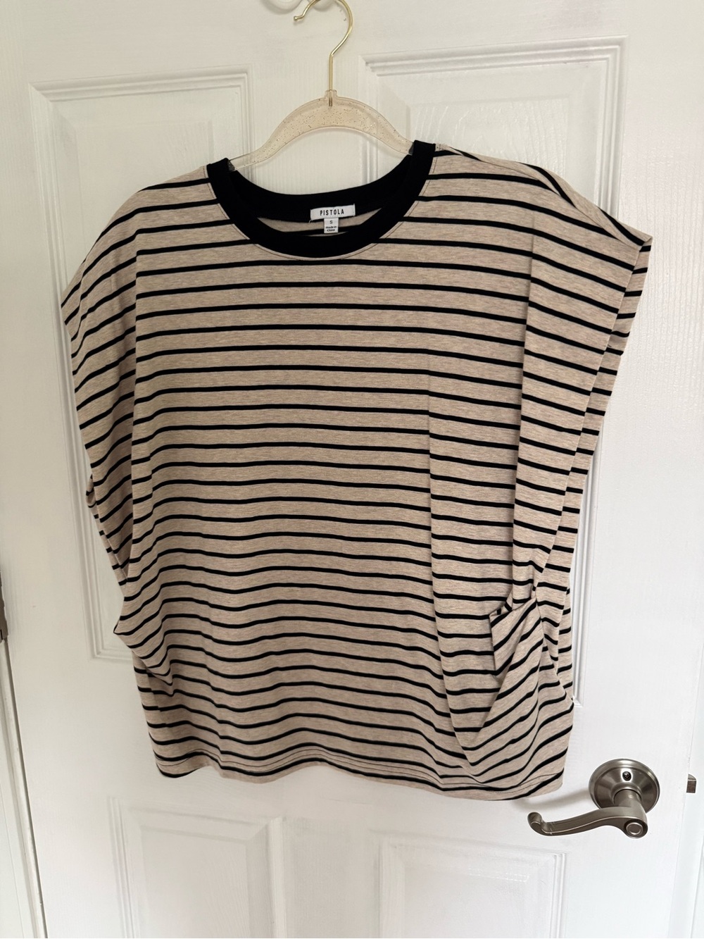 pistola Beige & Black Striped Short Sleeve Tee